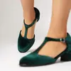 2026 Comércio Exterior Sapatos Femininos Verão Novo Estilo Fivela Veludo Salto Grosso 40-43 Sapatos de Salto Único Mary Jane Salto Alto Sapatos de Princesa