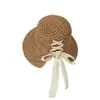 Sombrero de Paja con Lazo de Flor Tejida para Mujer, Verano, Vacaciones en la Costa, Ala Ancha, Plegable, Protector Solar