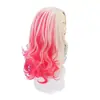 Peruca Personalizada para Mulheres com Ondas Grandes, Cosplay de Palhaço do Esquadrão Suicida, Cabelo Longo Cacheado com Partição Central da Arlequina para Performance de Halloween