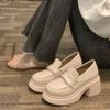 Mocasines de tacón grueso estilo británico para mujer 2024 Zapatos de cuero versátiles sin cordones Moda cómoda y versátil