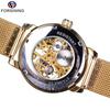 Forsining Fosini A099 Reloj Moda Hombre Casual Correa de Malla Hueco Dorado Mecánico Manual