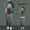 Camiseta de verano de manga corta para hombre, traje de rufián guapo, camiseta a juego con jeans modernos, ropa de moda para hombre, conjunto de dos piezas