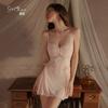 Guiruo lingerie sexy sexy malha plissada cruz sem costas perspectiva suspensórios renda camisola terno 4593