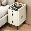 Mesita de noche inteligente ultraestrecha, madera maciza, multifuncional, pequeña, simple, moderna, mesita de noche multifuncional con carga inalámbrica