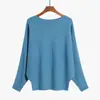 Amazon Explosões AliExpress Outono e Inverno Novo Gola de um Caractere Manga Morcego Tricô plus size Pulôver Feminino Camisa Básica