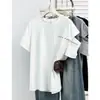 Camiseta Casual Feminina Plus Size Verão Novo Design Moda Letra Recorte Manga Curta Top 9840