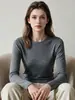 26 Nuevo Suéter de Punto de Lana con Cuello Redondo, Borde Rizado sin Costuras, para Principios de Otoño, Lavable a Máquina, Manga Larga, Corte Ajustado, Camiseta Básica para Mujer