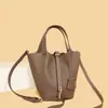 Cesta de Vegetais de Couro Bovino de Primeira Camada Costurada Puramente à Mão Bolsa Feminina de Couro Genuíno Cinza Elefante Portátil para o Dia a Dia Bolsa Balde