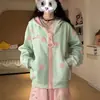 Moletom Feminino Original Versão Veludo Fino/Plus Zíper Grande + Bordado Costas Gola Redonda Composto de Algodão Hua