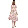 Comercio exterior ropa de mujer toma real en stock estampado cintura gran vuelo vestido camisa commuter retro cinturón