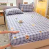 Sábana Bajera Ajustada de Algodón Cepillado Engrosado, Universal para Todas las Estaciones, Estampada, Completamente Cerrada, Resistente a la Suciedad, Cubre Cama Antideslizante de Algodón, Funda Protectora, Juego de Tres Piezas