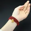 Pulsera de Tres Círculos de Cinabrio Natural para Mujer, Pulsera de Cuentas con Colgante de Bolsa de la Suerte de Lujo Ligero de Nicho, Pulsera de Nuevo Estilo Chino