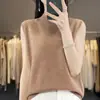 Camisole de lã tricotada de alta costura, gola semimédia, camisa base de verão soltinha para mulheres
