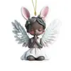 Llavero Colgante de Pascua Acrílico Plano de Colores Ángel Orejas de Conejo Niña con Alas