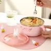 Miffy Acero Inoxidable 304 Tazón para Fideos Instantáneos Dormitorio Estudiantil Tazón de Arroz Redondo Dibujo Animado Lindo Portátil Tazón para Comida Lonchera