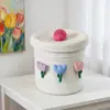 Caja de Almacenamiento de Escritorio Ins Cesta de Almacenamiento Tejida a Mano Cuerda de Algodón con Tapa para Cesta de Almacenamiento de Artículos Varios Cesta para el Hogar Dormitorio Infantil