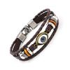 Nova pulseira vintage de couro de vaca com contas de olhos azuis para homens e mulheres, pulseira da moda WISH Amazon EBAY estável