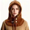 Gorro de Tricô, Gorro de Inverno Feminino com Cachecol Integrado e Proteção para Orelhas, Gorro Quente para Circunferência de Cabeça Grande, Gorro Antifrio, Design Original, Gorro Adulto