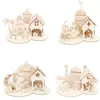 Decoraciones Navideñas Transfronterizas Rompecabezas Navideño de Madera Nórdico Árbol de Navidad Cabaña Regalo de Navidad Adornos de Decoración de Escritorio
