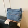 Bolso cruzado de un solo hombro de mezclilla de moda 2026 para mujer, bolso de mano informal con múltiples bolsillos de gran capacidad para el trabajo