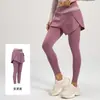 Pantalones de Yoga de Cintura Alta Antibrillo de Dos Piezas Falsas con Bloques de Color Nuevos, Malla Transpirable Elástica, Bolsillo Lateral, Leggings para Correr para Mujer