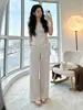 Traje Listrado Esportivo da Moda para Mulheres, Estilo Verão, Elegante para o Trabalho e Uso Casual, Conjunto de Duas Peças com Top sem Mangas e Calça de Pernas Largas