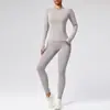 Conjunto deportivo de dos piezas de color liso, alta elasticidad, transfronterizo europeo y americano, de cintura alta, realza glúteos, para correr, conjunto de yoga, conjunto de fitness