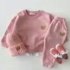 Estilo coreano ins Suéter de algodón con cuello redondo de oso para bebé recién nacido y niño pequeño Conjunto deportivo Casual de dibujos animados para bebé Conjunto de dos piezas
