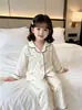 Conjunto de ropa de estar para niños estilo solapa, pijama fino de algodón para primavera y otoño, ropa para aire acondicionado para niñas, cárdigan de manga larga, ropa de dormir estilo coreano para niñas