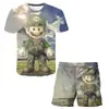 Patrón de impresión digital 3D de trabajador con gorra roja temático de videojuegos, ropa unisex para niños, conjunto casual de dos piezas de dibujos animados