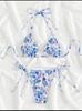Bikini plisado con estampado floral de colores frescos, copa suave, realce para busto pequeño, traje de baño para vacaciones en aguas termales y playa para mujer
