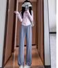Pantalones de Pierna Ancha de Seda de Hielo para Mujer, Verano Delgados de Cintura Alta con Caída Sueltos Adelgazantes Casuales Frescos Rectos Versátiles Largos Hasta el Piso Modernos