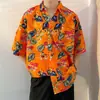 Camisa floral havaiana para meninos verão estilo fino Hong Kong estilo ins marca na moda bonito casual na moda meia- manga comprida top tendência