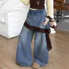 Conjunto Outono/Inverno 2026 para Meninas Casual Estilo Coreano Crianças Médias/Maiores Blusa Falsa de Duas Peças Renda Babado Calça Jeans