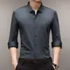Camisa casual de manga larga para hombre, sin costuras, alta elasticidad, anti-pilling, holgada, sin arrugas, con cuello, top versátil para papás