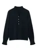 Lã pura tipo seda, amigável à pele e confortável, gola franzida, mangas compridas, pulôver, simples e elegante, para o dia a dia na primavera e outono, blusa pequena com temperamento