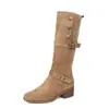 Botas de montar para mujer de terciopelo retro de doble uso, forradas de felpa, cálidas, de caña alta, para otoño e invierno, con correas de hebilla, tacón grueso, botas de moda adelgazantes