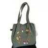 Bolsa de Tote Retro de Nylon Estilo Bosque Bordado, Bolsa Grande de Hombro con Cordón Bordado de Champiñones, Bolsa para Estudiantes de Clase y para Viajar al Trabajo