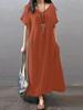 Vestido con cuello en V de comercio exterior europeo y americano 2024, de algodón y lino de Amazon, suelto, informal, de color sólido, con bolsillos, ropa de mujer