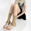 Diseño Delgado de Primavera y Verano Etiqueta de Tela de Media Longitud Calcetines Medios de Pantorrilla Estilo Coreano Personalizados Versátiles Calcetines de una Sola Pierna Calcetines Simples de Rayas Delgadas