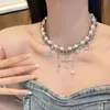 Colar de Pérolas Estrela Cruz com Borla de Múltiplas Camadas para Mulheres Choker de Luxo Leve Corrente para Clavícula Design Doce e Cool