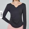 Tops de Yoga de Manga Larga Estilo Europeo y Americano para Mujer, Cuello en V, Color Sólido, Corte Ajustado, Transpirables, Cubre Ropa para Ocio al Aire Libre, Fitness, Deportes de Carrera