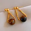 Pendientes Vintage Melard de Piedra Ojo de Tigre Geométrico con Cuentas, Pendientes de Lujo Ligero de Gama Alta, Accesorios para Orejas de Moda y Únicos de Nicho para Mujeres