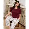 Ropa de casa transfronteriza europea y americana más vendida, conjunto de pantalón largo de manga corta con cuello redondo y estampado floral talla grande, se puede usar afuera como pijama tipo suéter