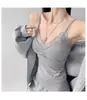 Camiseta Transparente Fina de Manga Larga 2026 para Mujer con Escote en V de Encaje Sutil y Sujetador Incorporado, Camiseta de Tirantes de Dos Piezas para Verano