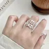Anillo de Malla de Moda Geométrica con Borde Ancho para Mujer, Anillo Abierto Versátil Apilable Hueco de Nicho Estilo Ins, Anillo para Dedo Índice Moderno
