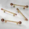 Novas Maçanetas de Madeira de Nogueira Estilo Chinês para Portas de Guarda-Roupa e Armários, Maçanetas Redondas Pequenas de Latão para Gavetas, Estilo Francês Bronze Antigo