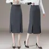 Falda de traje de doble raja hecha a medida para mujer, nuevo estilo de otoño, elegante falda lápiz de cintura alta de longitud media en línea A