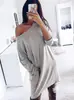 Novo Produto Outono 2026 Eaby Amazon Site Independente Mais Vendido Vestido Longo de Manga Comprida Ombro a Ombro com Bolso 5380