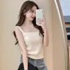 Camisole Vest de Veludo de Mínk Quente Espesso Branco Feminino Roupa Íntima Outono Inverno Sem Mangas Curto Tricô Camada Base Top